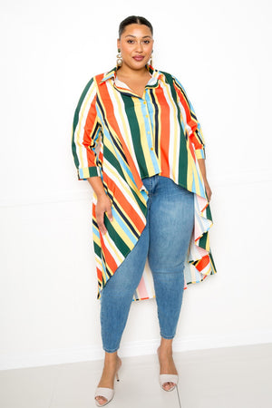 PLUS SIZE Striped Hi Low Shirt