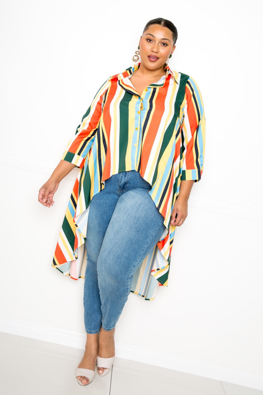 PLUS SIZE Striped Hi Low Shirt