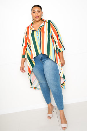 PLUS SIZE Striped Hi Low Shirt