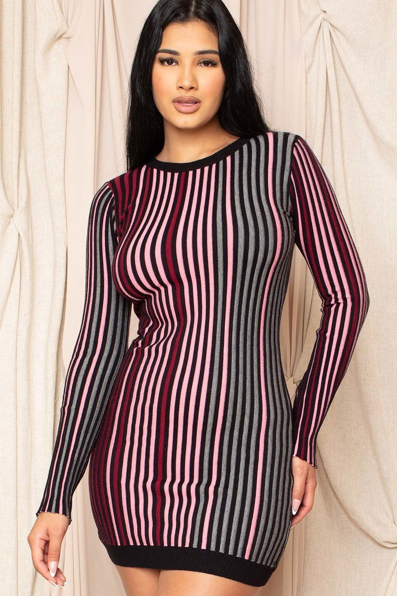 Multi-color Striped Ribbed Bodycon Dress