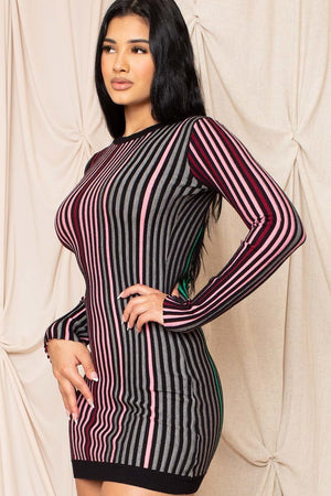 Multi-color Striped Ribbed Bodycon Dress