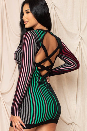 Multi-color Striped Ribbed Bodycon Dress