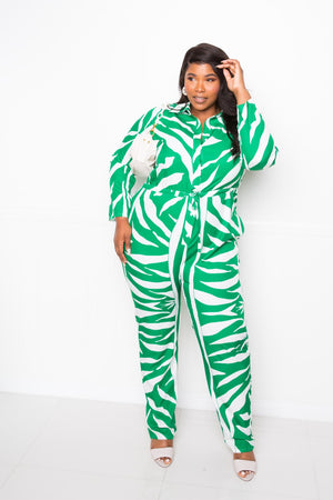 PLUS SIZE Button Up Long Sleeve  Jumpsuit