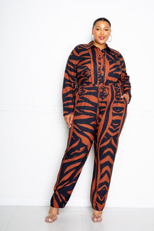 PLUS SIZE Button Up Long Sleeve  Jumpsuit