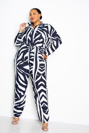 PLUS SIZE Button Up Long Sleeve  Jumpsuit